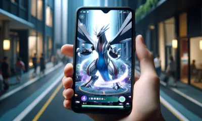 Palkia en Forma Origen en batalla en Pokémon GO, visto a través de un smartphone.