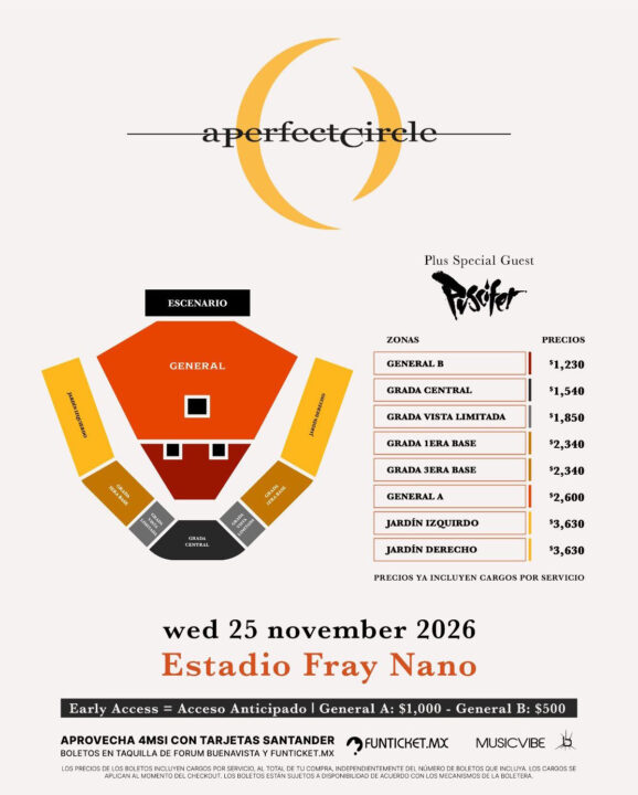 Precios y zonas para show de A Perfect Circle