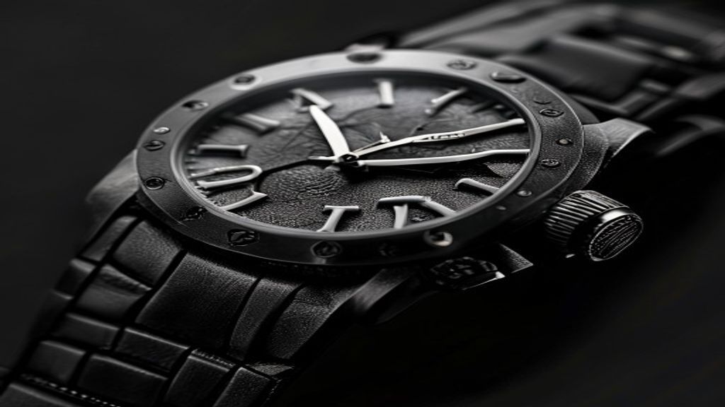 Reloj de pulso de lujo edicion tributo con motivo gotico esfera negra fotografia de producto