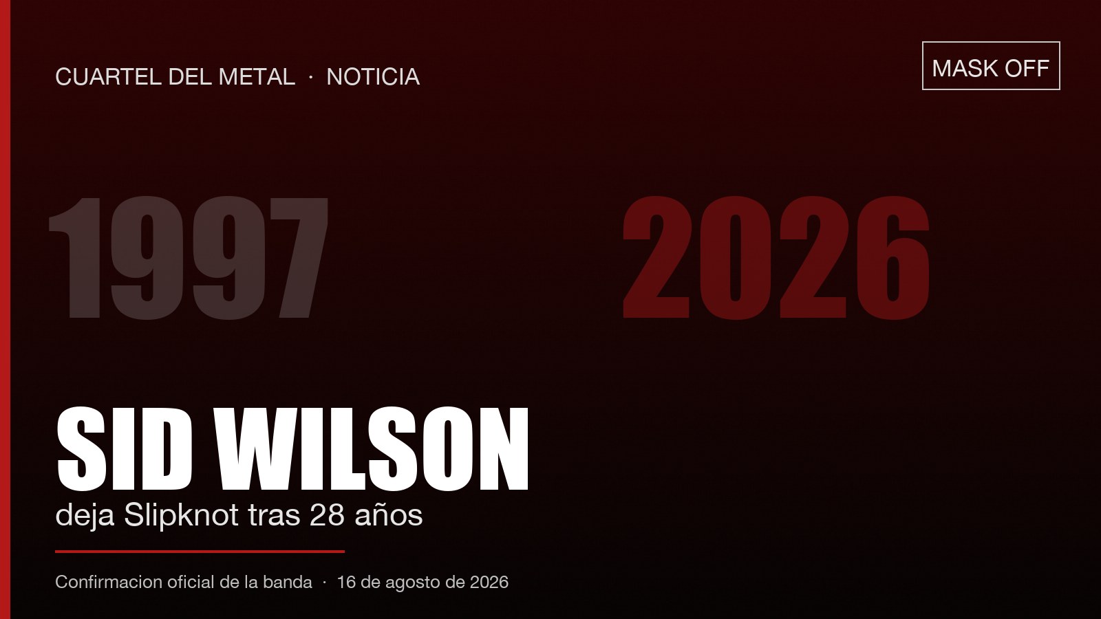 Sid Wilson deja Slipknot tras 28 anos - portada 1997 2026
