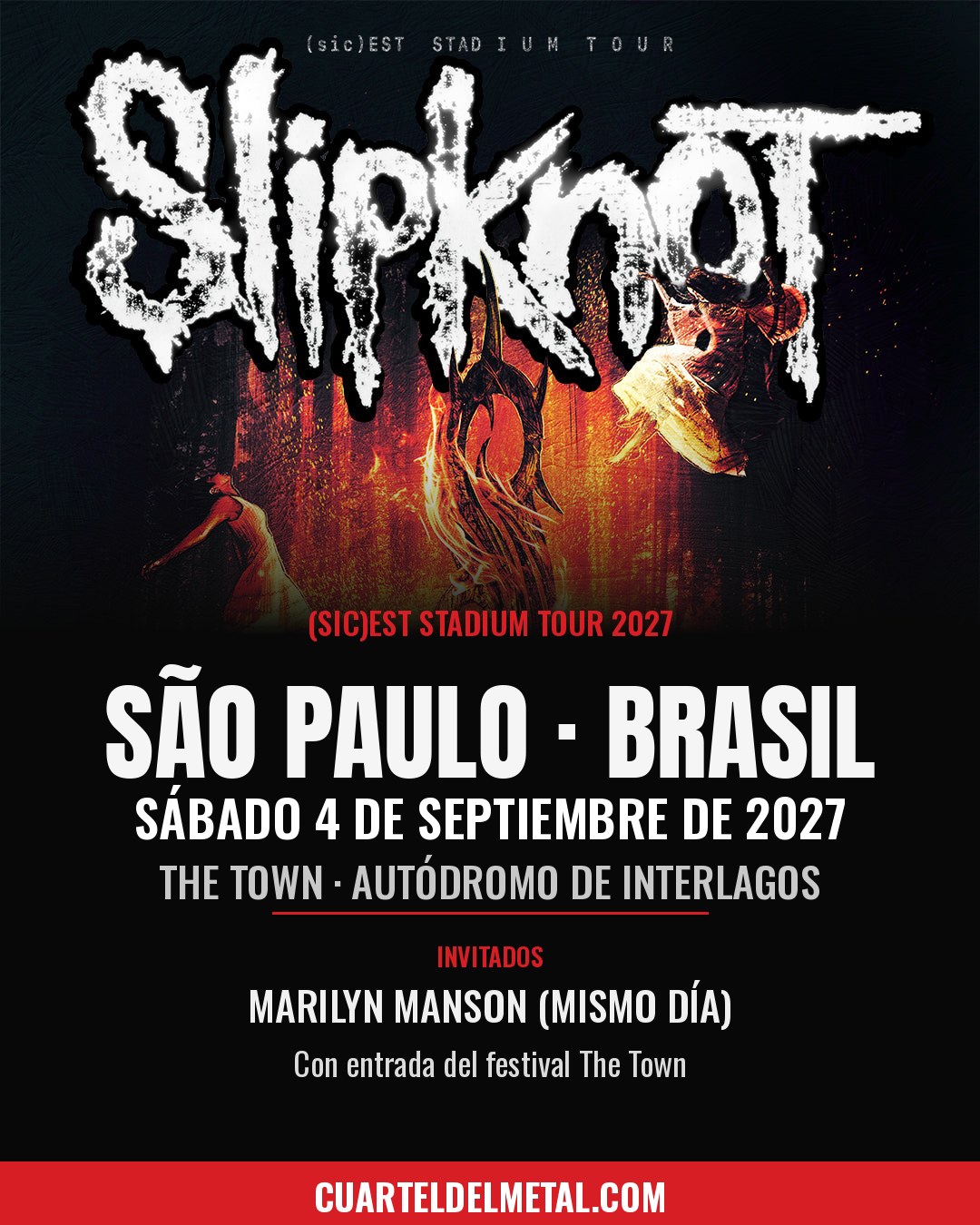 Flyer de Slipknot en São Paulo, festival The Town, 4 de septiembre de 2027