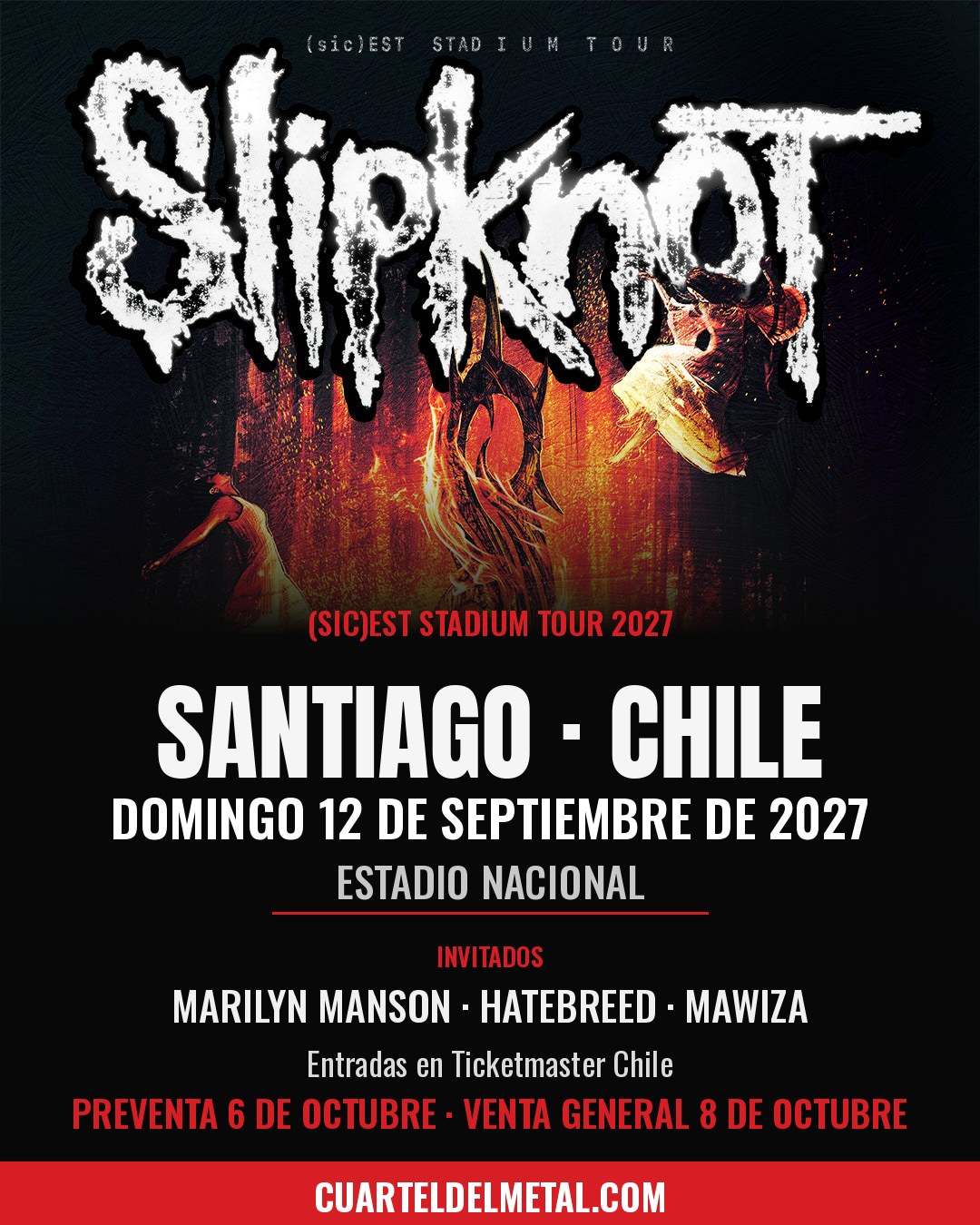 Flyer de Slipknot en Santiago, Estadio Nacional, 12 de septiembre de 2027