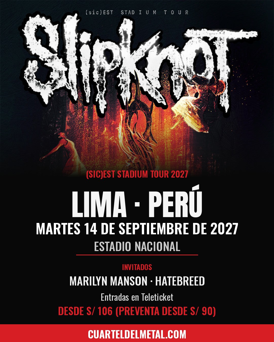 Flyer de Slipknot en Lima, Estadio Nacional, 14 de septiembre de 2027